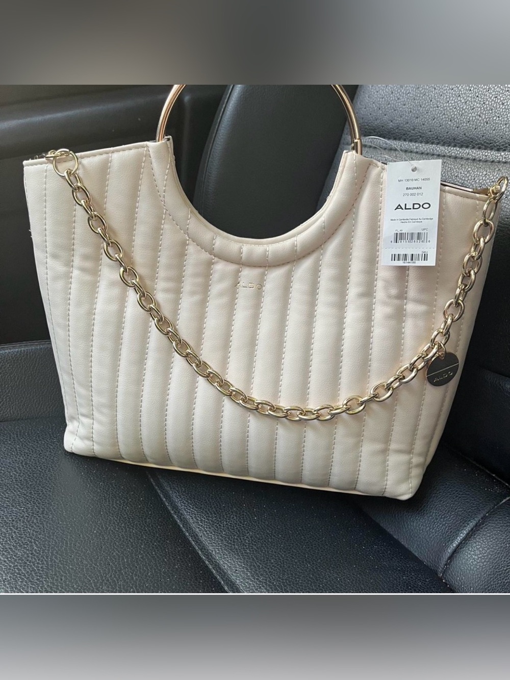 Aldo cream quilted gold chain bag